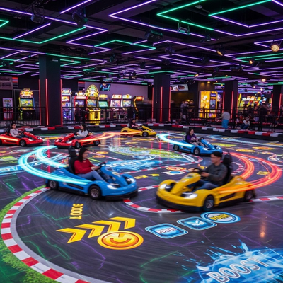 Qualità Proiezione interattiva coinvolgente Gioco di corse di go-kart Kart da battaglia elettrico per interni per parco divertimenti fabbrica